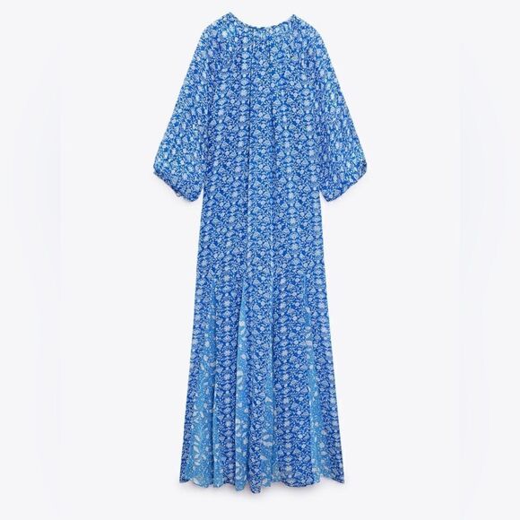 ZARA BOHO DOTTED MESH PRINTED MIDI DRESS - Picture 4 of 7